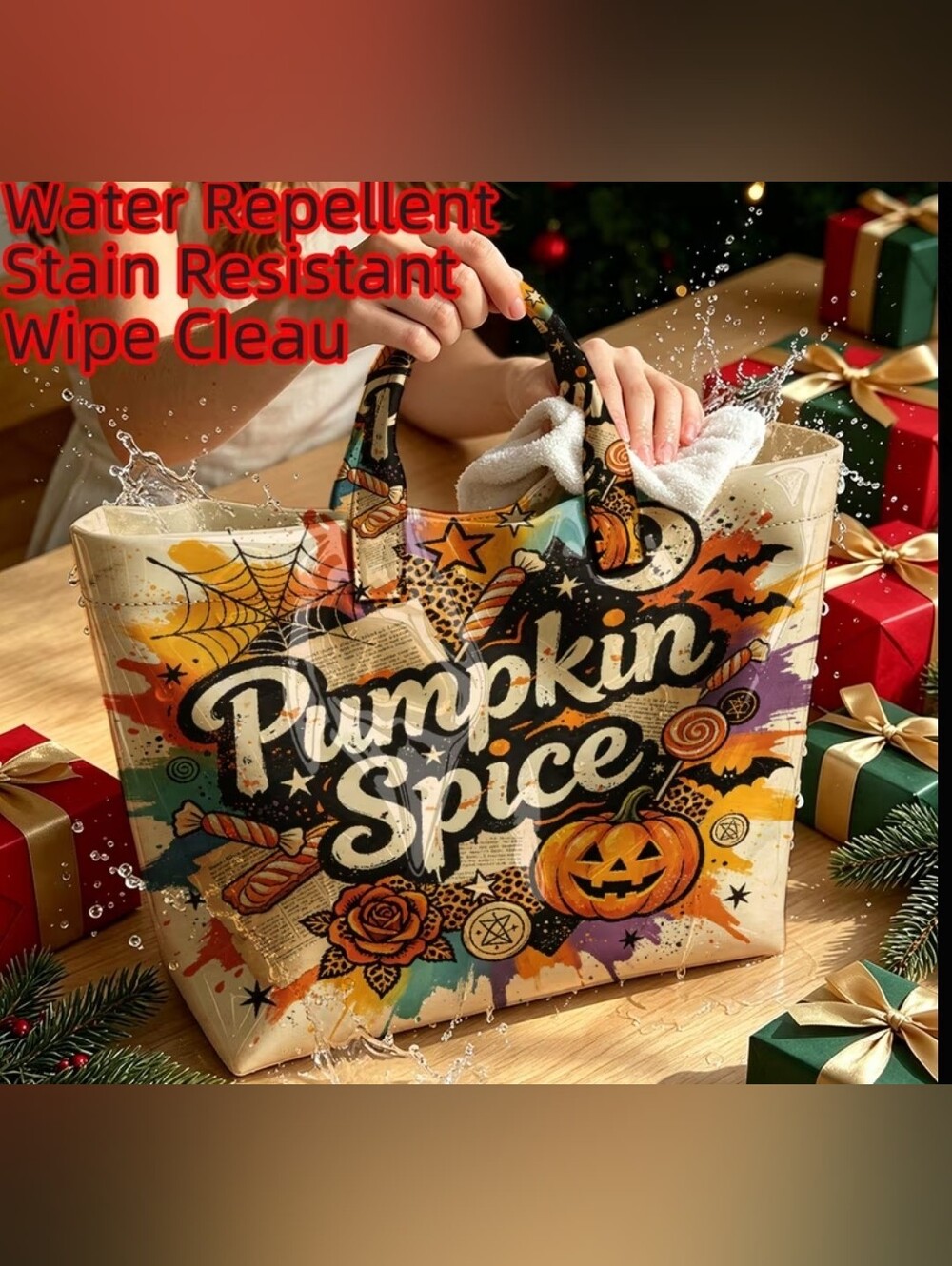 Pumpkin Spice Large Tote Hand Carry Bag - Picture 2 of 3